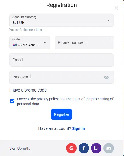 cyber.bet registration form