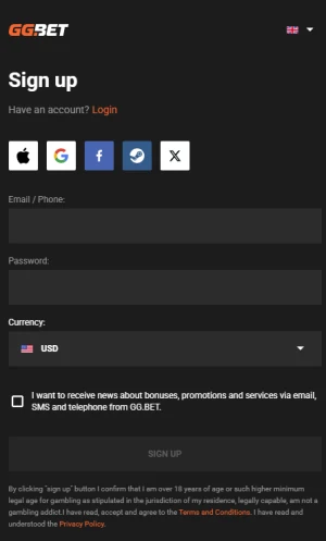 ggbet sign up form