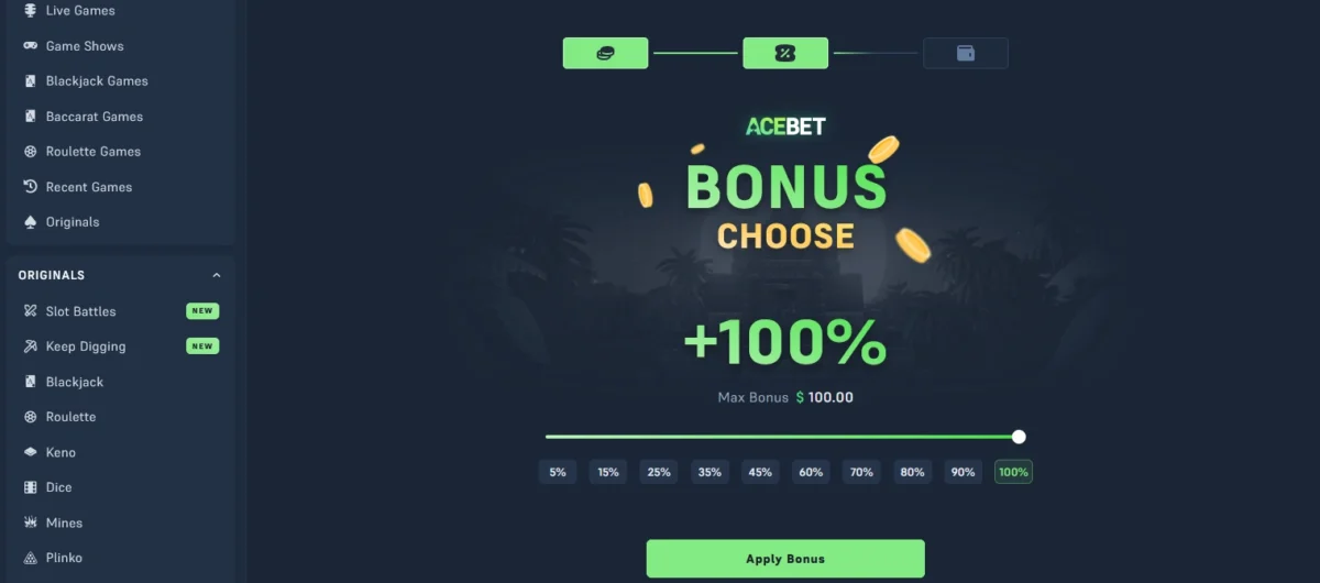 Acebet deposit bonus structure